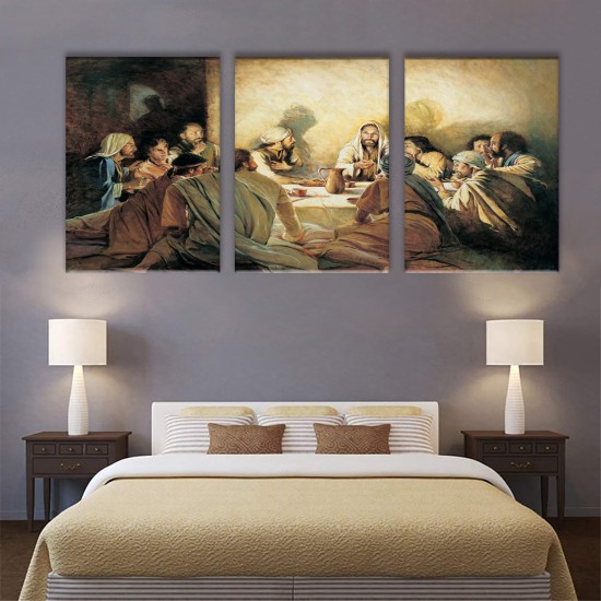3Pc Wood Frame Suit Canvas Poster Artwork Ready To Hang Last Supper Close-up Of Jesus Painting On Canvas Wall Art Poster Canvas Living Room Farmhouse Wall Hanging Decor 3Pc Wood Frame Suit Canvas Poster Artwork Ready To Hang Last Supper Close-up Of Jesus Painting On Canvas Wall Art Poster Canvas Living Room Farmhouse Wall Hanging Decor