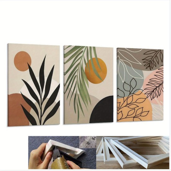 With Frame Set Of 3 Canvas Poster Ready To Hang Abstract Bohemian Floral Canvas Poster 3Pcs 24inchx36inch/60cmx90cm With Framed Canvas painting