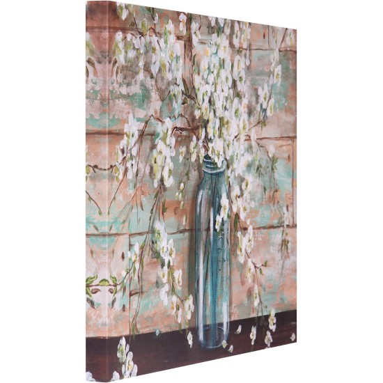 Farmhouse Wall Art Blooms In Mason Jar Floral Wrapped Canvas 24" x 36" Farmhouse Wall Art Blooms In Mason Jar Floral Wrapped Canvas 24" x 36"