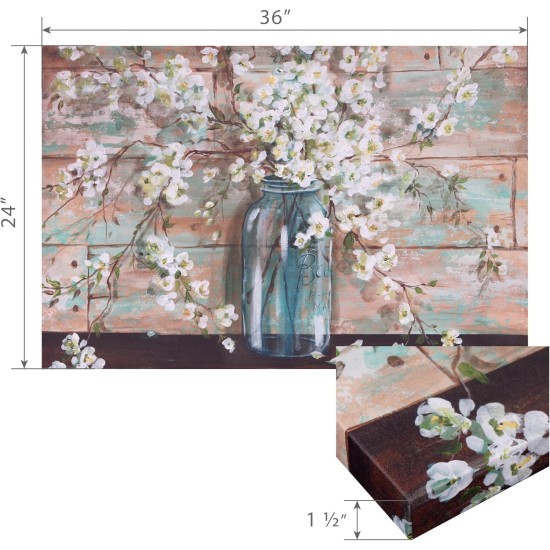 Farmhouse Wall Art Blooms In Mason Jar Floral Wrapped Canvas 24" x 36" Farmhouse Wall Art Blooms In Mason Jar Floral Wrapped Canvas 24" x 36"