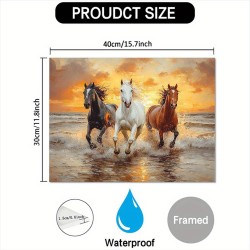 1Pc Canvas Art Wooden Inner Frame Canvas Wall Art Of Running Horses on the Beach Woven Wooden Frame Suitable For Christmas Birthday Graduation Bachelor Party School Opening-Ready To Hang Room Bathroom Kitchen Decoration Christmas Decorations Clearance