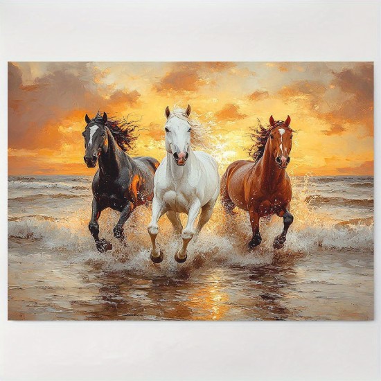 1Pc Canvas Art Wooden Inner Frame Canvas Wall Art Of Running Horses on the Beach Woven Wooden Frame Suitable For Christmas Birthday Graduation Bachelor Party School Opening-Ready To Hang Room Bathroom Kitchen Decoration Christmas Decorations Clearance