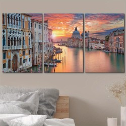 3 Piece Canvas Wall Art - Venice. Image Of GrAnd Canal in Venice with Santa Maria Della Salute Basilica - Modern Home Art