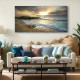 Canvas Wall Art Sunset Beach Blue Waves Ocean Art Large Modern Artwork Canvas Prints Contemporary Pictures Framed Ready To Hang For Home Decoration