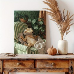 1Pc Canvas Inner Wooden Frame 1Pc Lizard On SOfa Canvas Poster Modern Oil Painting Style Wall Art Home & Office Decor Abstract Poster For Living Room Bedroom Pub Bar SS9217