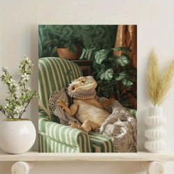 1Pc Canvas Inner Wooden Frame 1Pc Lizard On SOfa Canvas Poster Modern Oil Painting Style Wall Art Home & Office Decor Abstract Poster For Living Room Bedroom Pub Bar SS9217