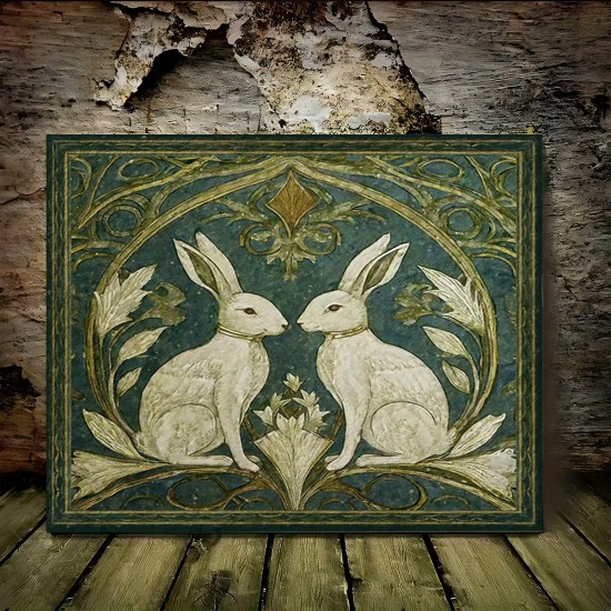 1Pc Canvas inner Wooden Frame Art uveau Style Wooden Canvas Wall Art Two Rabbits Dign Decorative Wall CuTout For Home Decor Living Room Bedrooms Ideal For Christmas Halloween Birthdays Bachelor Parti Anniversari