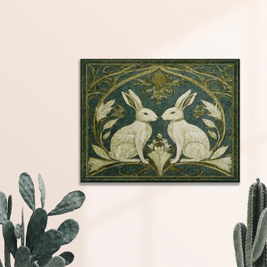 1Pc Canvas inner Wooden Frame Art uveau Style Wooden Canvas Wall Art Two Rabbits Dign Decorative Wall CuTout For Home Decor Living Room Bedrooms Ideal For Christmas Halloween Birthdays Bachelor Parti Anniversari