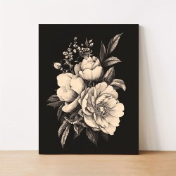 1Pc Canvas Art Wooden Inner Frame One Piece Vintage Floral Canvas Art Printing Wooden Frame Black And White Peony Design Hanging At Any Time Perfect For Home Office School Holiday Gift Christmas 