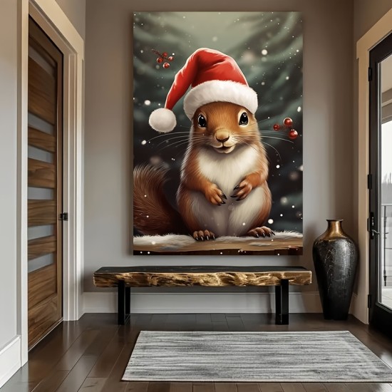 Christmas Hat Charming Squirrel Canvas Art-Vintage Style Reusable Wooden Frame Wall Decorations Festival Room Aesthetics Christmas Hat Charming Squirrel Canvas Art-Vintage Style Reusable Wooden Frame Wall Decorations Festival Room Aesthetics