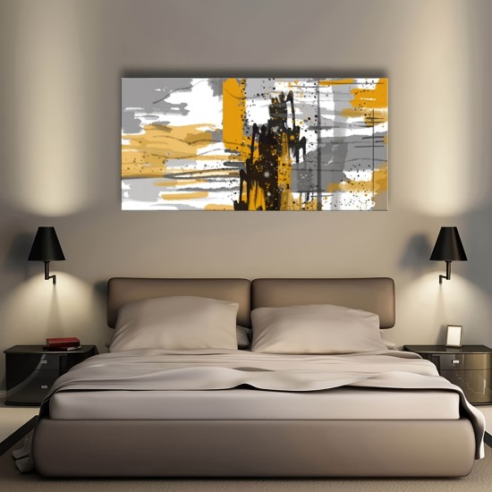 1Pc Large Abstract Graffiti Wall Art Modern Large Canvas Wall Art Gold And Gray Wall Decor Artwork Wall Painting For Gift Bedroom Office Living Room Cafe Bar Wall Decor Home And DormiTory Ready To Hang Wooden Frame - Thickness 0.6inch