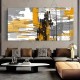 1Pc Large Abstract Graffiti Wall Art Modern Large Canvas Wall Art Gold And Gray Wall Decor Artwork Wall Painting For Gift Bedroom Office Living Room Cafe Bar Wall Decor Home And DormiTory Ready To Hang Wooden Frame - Thickness 0.6inch