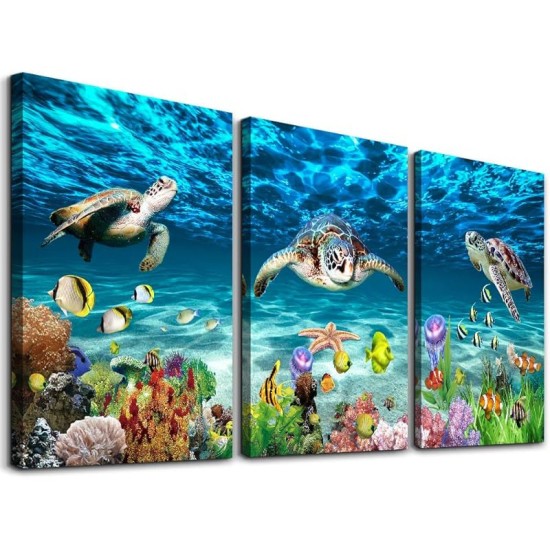3Pc Wooden Inner Frame Canvas Wall Artistic Living Room Home Wall Decor Bedroom Bathroom Wall Decor Blue Ocean Sea Turtle Painting Modern Shark Picture Artwork Office Can Be Hung Directly 3Pc Wooden Inner Frame Canvas Wall Artistic Living Room Home Wall Decor Bedroom Bathroom Wall Decor Blue Ocean Sea Turtle Painting Modern Shark Picture Artwork Office Can Be Hung Directly