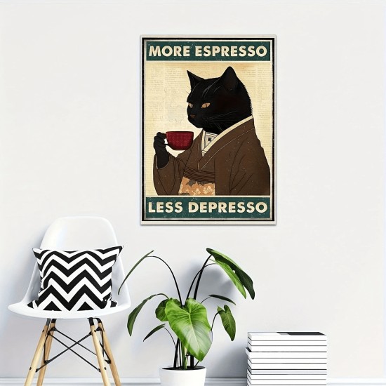 1Pc Wooden Inner Frame Canvas Painting Art Retro Black Cat COffee Canvas Poster Retro Cat Canvas Painting Wall Decoration Art Coffee Artistic Home Decoration Suitable For Home/Living Room Holiday Decoration 1Pc Wooden Inner Frame Canvas Painting Art Retro Black Cat COffee Canvas Poster Retro Cat Canvas Painting Wall Decoration Art Coffee Artistic Home Decoration Suitable For Home/Living Room Holiday Decoration