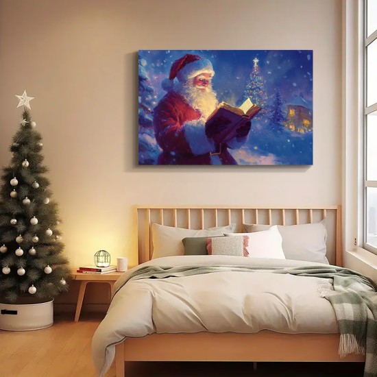 Room Decoration 1 Piece Holiday Christmas Canvas Mural Santa Reading Bible Fireplace Scene Printing 1.5 Inch Thick Wooden Frame Ideal Gift For Home Decoration Room Decoration 1 Piece Holiday Christmas Canvas Mural Santa Reading Bible Fireplace Scene Printing 1.5 Inch Thick Wooden Frame Ideal Gift For Home Decoration