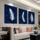 3Pc Wooden Inner Frame Canvas Painting Art Modern Navy Blue Feather Art Canvas Wall Decoration Suit WaterproOf Wooden Frame Geometric Design Suitable For Living Room Bedroom Office Cafe-Home And DormiTory Decoration