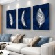 3Pc Wooden Inner Frame Canvas Painting Art Modern Navy Blue Feather Art Canvas Wall Decoration Suit WaterproOf Wooden Frame Geometric Design Suitable For Living Room Bedroom Office Cafe-Home And DormiTory Decoration