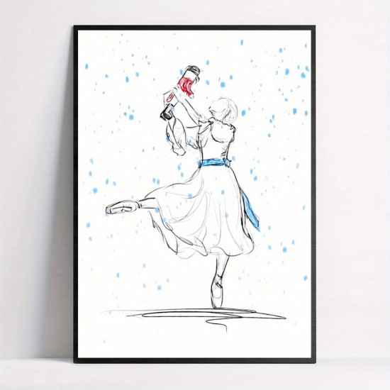 1Pc Canvas inner Wooden Frame Nutcracker Ballet Poster: Minimalist Art For Living Room Bedroom Office Bathroom Kitchen And More Spring And Winter Seasons Ink On Canvas Wall Art