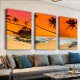 Framed 3 Piece Modern Seascape Wall Art Sunset Over The Sea Print Palms Canvas Wall Art Sunset Beach Poster Palms Tree Print Tropical IslAnd Ocean Sunset Beach Wall Art Canvas Print For Home Decor