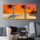 Framed 3 Piece Modern Seascape Wall Art Sunset Over The Sea Print Palms Canvas Wall Art Sunset Beach Poster Palms Tree Print Tropical IslAnd Ocean Sunset Beach Wall Art Canvas Print For Home Decor