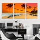 Framed 3 Piece Modern Seascape Wall Art Sunset Over The Sea Print Palms Canvas Wall Art Sunset Beach Poster Palms Tree Print Tropical IslAnd Ocean Sunset Beach Wall Art Canvas Print For Home Decor