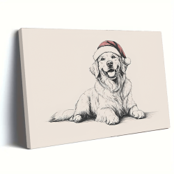 1Pc Canvas inner Wooden Frame 1Pc Vintage Santa Golden Retriever Canvas Print Rustic Wooden Frame Retro Christmas Wall Art Home Decor Ready To Hang Perfect Holiday Gift For Dog Lovers