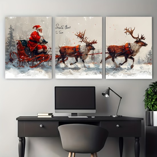 3 Pcs Wooden Frame Canvas Painting Artwork Vintage Santa Claus And Reindeer Christmas Car Suit-Suitable For Your Living Room Bedroom Or Hallway Christmas Decoration Wooden Frame Ready To Hang 3 Pcs Wooden Frame Canvas Painting Artwork Vintage Santa Claus And Reindeer Christmas Car Suit-Suitable For Your Living Room Bedroom Or Hallway Christmas Decoration Wooden Frame Ready To Hang