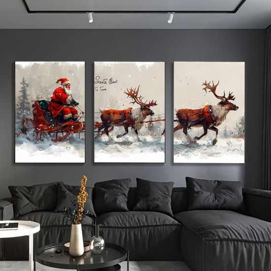 3 Pcs Wooden Frame Canvas Painting Artwork Vintage Santa Claus And Reindeer Christmas Car Suit-Suitable For Your Living Room Bedroom Or Hallway Christmas Decoration Wooden Frame Ready To Hang 3 Pcs Wooden Frame Canvas Painting Artwork Vintage Santa Claus And Reindeer Christmas Car Suit-Suitable For Your Living Room Bedroom Or Hallway Christmas Decoration Wooden Frame Ready To Hang