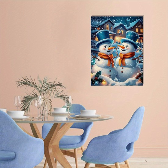 Winter Fairy Tale Charming Snowman Couple Canvas Painting with Wooden Frame-Christmas Festival Wall Decoration Winter Home Decoration Suitable For Living Room And Happy Holidays Winter Fairy Tale Charming Snowman Couple Canvas Painting with Wooden Frame-Christmas Festival Wall Decoration Winter Home Decoration Suitable For Living Room And Happy Holidays