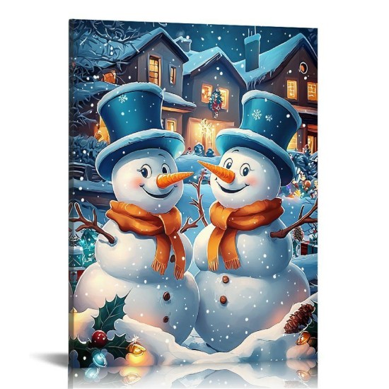 Winter Fairy Tale Charming Snowman Couple Canvas Painting with Wooden Frame-Christmas Festival Wall Decoration Winter Home Decoration Suitable For Living Room And Happy Holidays Winter Fairy Tale Charming Snowman Couple Canvas Painting with Wooden Frame-Christmas Festival Wall Decoration Winter Home Decoration Suitable For Living Room And Happy Holidays