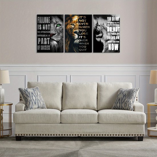 3Pcs Large-Scale Framed Canvas Posters - Inspirational Quotes & Animal Paintings on Pine Wood Frame Art Deco Style Wall Hanging Decor For Bedroom Office Living Room Cafe Bar And DormiTory 3Pcs Large-Scale Framed Canvas Posters - Inspirational Quotes & Animal Paintings on Pine Wood Frame Art Deco Style Wall Hanging Decor For Bedroom Office Living Room Cafe Bar And DormiTory