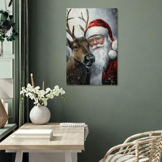 A Painting Of Art Renaissance Style Santa Claus And Deer Canvas Mural-Wooden Frame Holiday Christmas Wall Hanging Decoration Ideal Gift Creating A Classic Holiday Atmosphere A Painting Of Art Renaissance Style Santa Claus And Deer Canvas Mural-Wooden Frame Holiday Christmas Wall Hanging Decoration Ideal Gift Creating A Classic Holiday Atmosphere