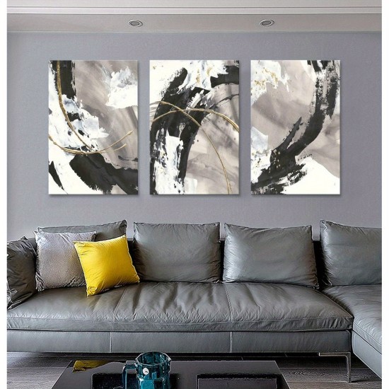 3Pc Wooden Frame Canvas Painting Artwork Bedroom Frame Abstract Black And White Canvas Art Wall Decoration 3 Pieces Gold Gray Printing Painting Modern Artwork 3Pc Wooden Frame Canvas Painting Artwork Bedroom Frame Abstract Black And White Canvas Art Wall Decoration 3 Pieces Gold Gray Printing Painting Modern Artwork