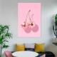 1Pc Framed Canvas Poster XMJJQQ Trendy Disco Ball Print Poster Funky Disco Cherries Art Canvas Pink Cherries Picture Fruit Wall Art Party Theme Bar Cart Wall Art Dorm