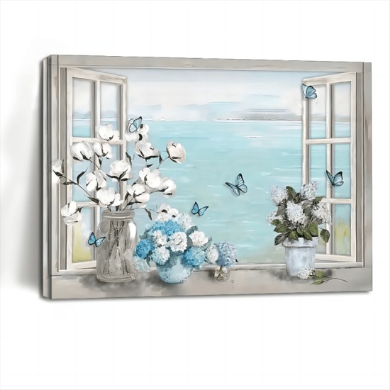 1Pc Wooden Framed Coastal Flower Bathroom Wall Art Farmhouse CotTon Hydrangea Floral Bathroom Wall Decor Rustic Blue Beach Butterfly Pictures Prints Painting Framed Canvas Artwork For Living Room Bedr 1Pc Wooden Framed Coastal Flower Bathroom Wall Art Farmhouse CotTon Hydrangea Floral Bathroom Wall Decor Rustic Blue Beach Butterfly Pictures Prints Painting Framed Canvas Artwork For Living Room Bedr