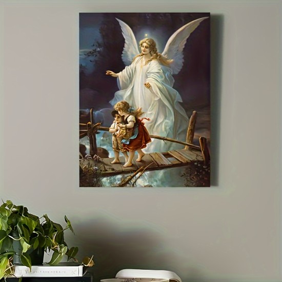 1Pc Framed Religious Canvas Painting Guardian Angel Painting On Canvas Wall Art Inspirational Artwork Wall Canvas Painting For Bathroom Bedroom Office Living Room Home Wall Decor