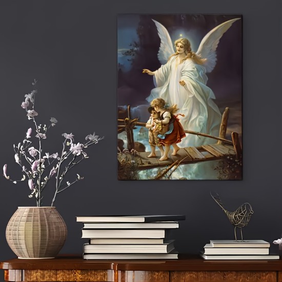 1Pc Framed Religious Canvas Painting Guardian Angel Painting On Canvas Wall Art Inspirational Artwork Wall Canvas Painting For Bathroom Bedroom Office Living Room Home Wall Decor
