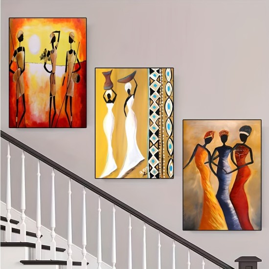 3Pc Wooden Inner Frame Canvas Painting Art Retro Canvas Printed Poster American African Women Canvas Wall Art Paintings Living Room Bedroom Bathroom Office Corridor Kitchen Wall Decoration Artwork Wall Painting