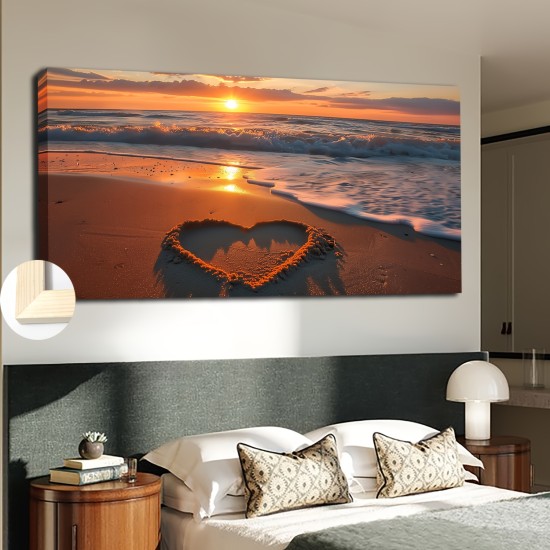 20x40in Wrapped Canvas Heart-Shaped Seaside Sunset LAndscape Painting - Unique Art Deco Coastal Wall Art For Bedroom Office Living Room Cafe Bar - HAnd-Painted On Canvas with Pine Wood Frame Perfect For Fall And Spring Decor 20x40in Wrapped Canvas Heart-Shaped Seaside Sunset LAndscape Painting - Unique Art Deco Coastal Wall Art For Bedroom Office Living Room Cafe Bar - HAnd-Painted On Canvas with Pine Wood Frame Perfect For Fall And Spring Decor