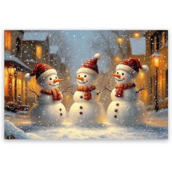1Pc Wooden Inner Frame Canvas Painting Art Christmas Snowman Wall Art Three One Snowman Poster Canvas Print Christmas Decoration Winter Pictures Christmas Holiday Wall Decoration Aesthetic Bedroom Farmhouse