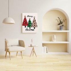 1 Piece Holiday Wooden Merry Christmas Canvas Mural Colorful Polka Dot And Leopard Print Christmas Tree Holiday Aesthetic Home And Bedroom Decoration Hemming Canvas Painting-Hemming Canvas Canvas