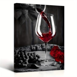 1 Piece Wooden Frame Oil Painting Red Wine Watering And Rose Wall Art Suitable For Bachelor Party Decoration Home And Office Use Unique Holiday Gifts Main Materials Are Other 16 "X 24"-Covered Oil Painting