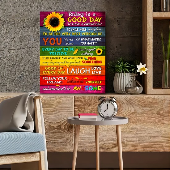 1Pc Vibrant Wooden Framed Canvas Painting - Uplifting Today Is A Good Day Inspirational Wall Art Print With Sturdy Frame Perfect For Living Room & Bedroom Decoration Ideal Festival Gift Eid Al-Adha Mubarak Bachelor Party Decor 1Pc Vibrant Wooden Framed Canvas Painting - Uplifting Today Is A Good Day Inspirational Wall Art Print With Sturdy Frame Perfect For Living Room & Bedroom Decoration Ideal Festival Gift Eid Al-Adha Mubarak Bachelor Party Decor
